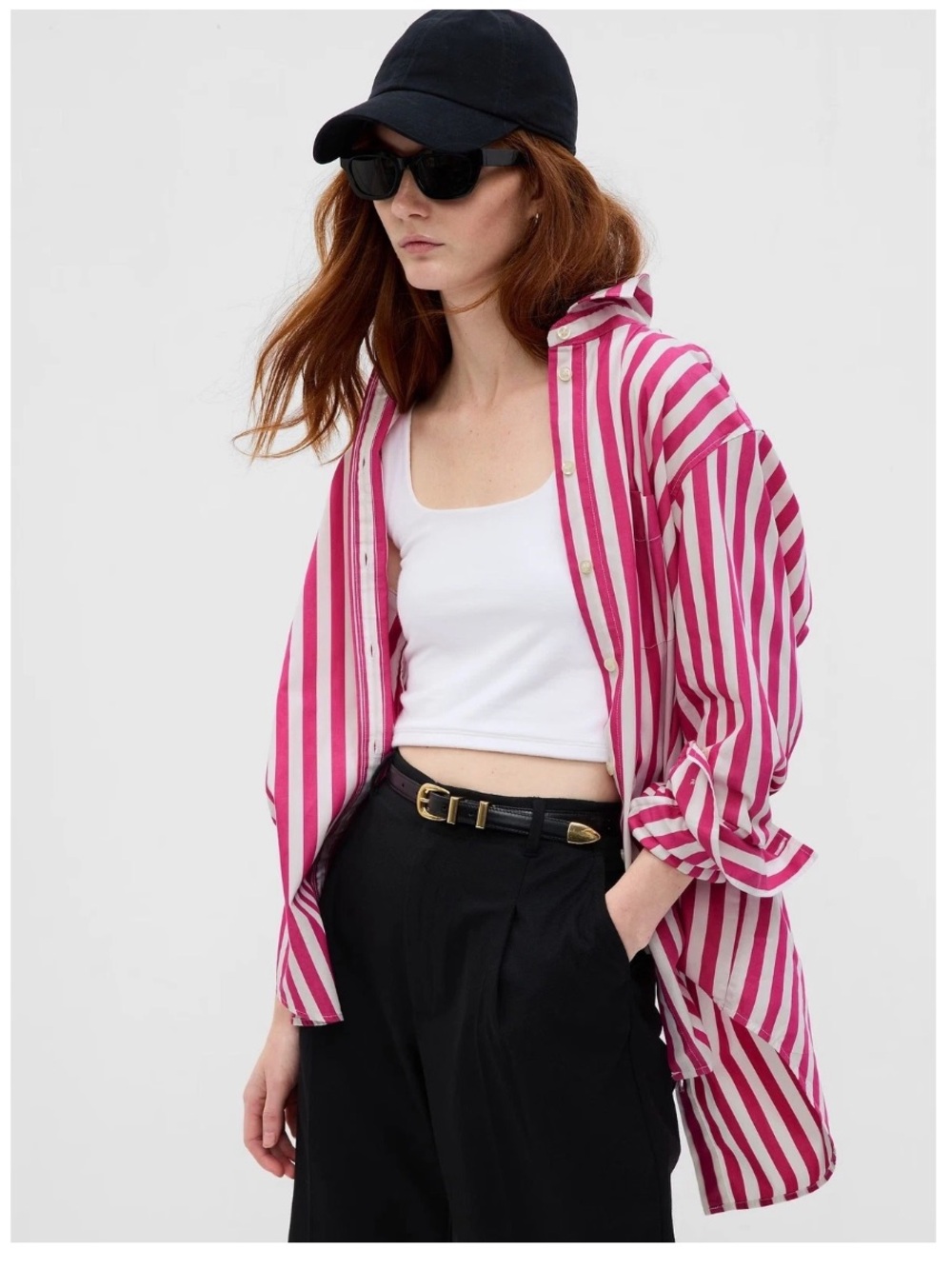 GAP 100% Cotton Button-Back Big Shirt in Pink and White Stripe - Size XL